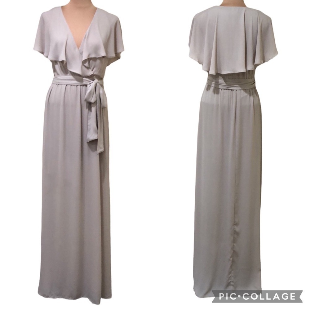 Show Me Your Mumu Dress Size Small Crisp Beige Maxi Flutter Ruffle Sleeve